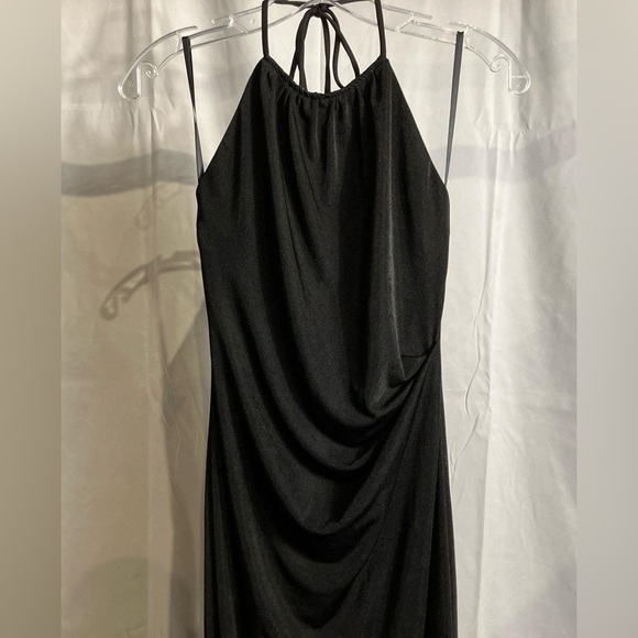 Black Halter Neck Ruched Side Slit Maxi Dress Gown Evening Party Formal sz M - Picture 8 of 10